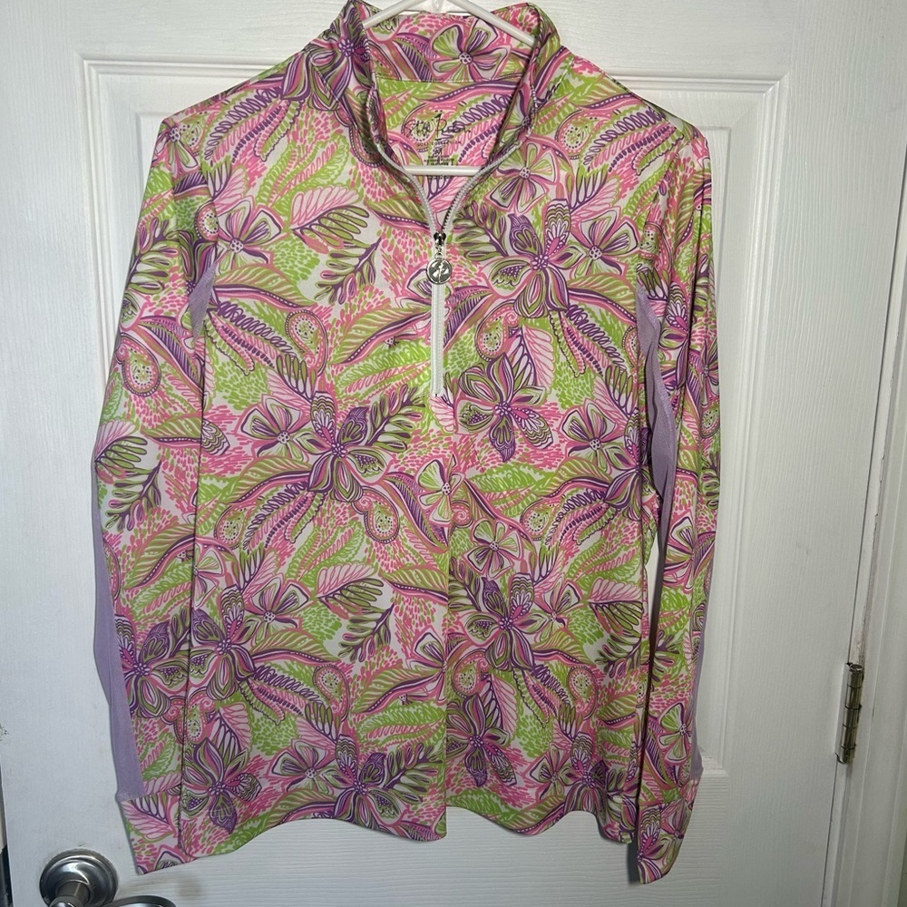 Stella Parker Women's Floral Print Golf 1/4 Zip Pullover Medium mesh sleeves - Picture 1 of 11
